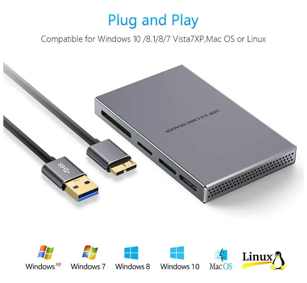 GIKERSY Aluminium Alloy Super Speed USB 3.0 5-in-1 Card Reader with Parallel Read USB Adapter for MS, CF, Micro SD, SDXC, M2 - Imported from UK