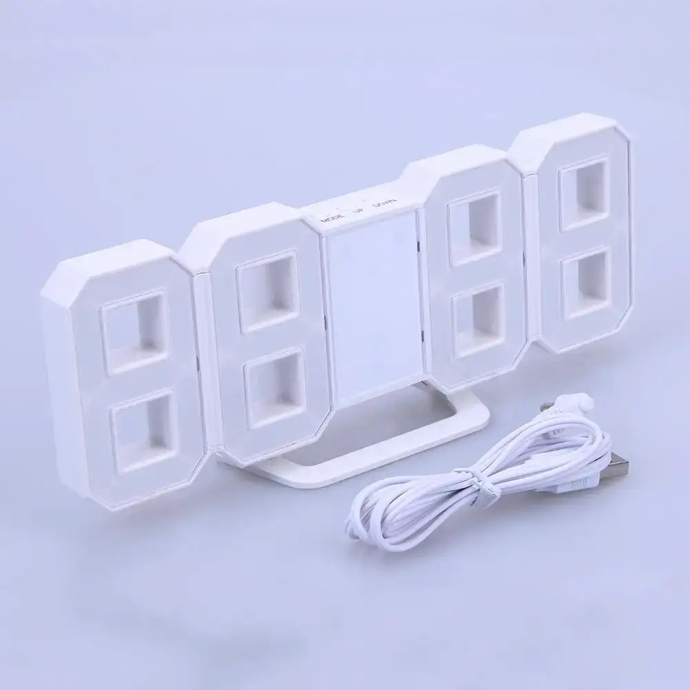 Bedler 3D LED Electronic Digital Stereo Wall & Desk Clock, Fashionable White Luminous USB Plug Easy to Read at Night, Perfect for Home Decoration - Imported from UK