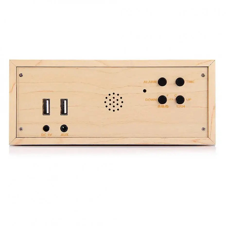 Eachine X5 9 in 1 Multi-Function Wooden Alarm Clock with Built-in Wireless Charger, Bluetooth 4.0 Speaker with Mic, Clock, Thermometer, NFC, LED Time Display & Double USB Interface  - Imported from UK