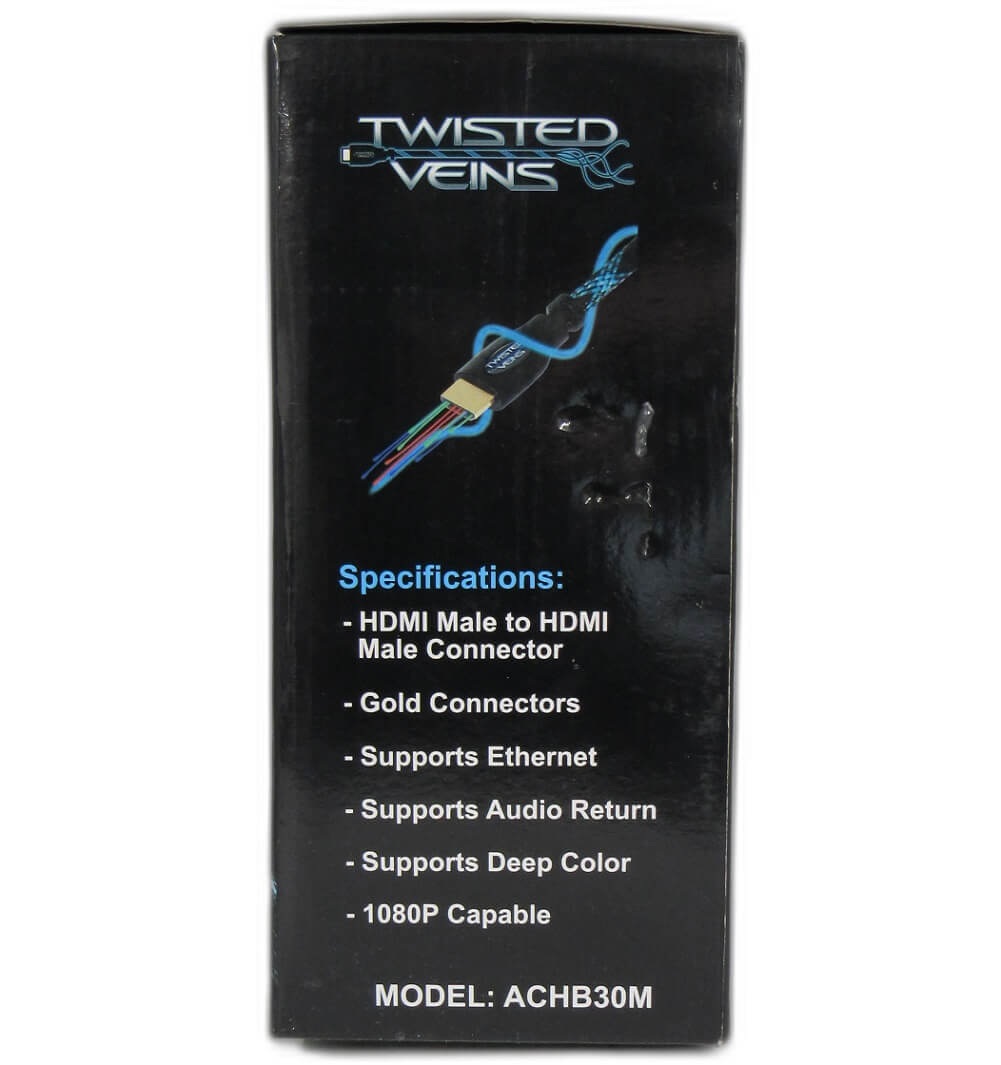 Twisted Veins 30M High Speed HDMI Cable with Ethernet, 1080p Braided Cable - Imported from UK