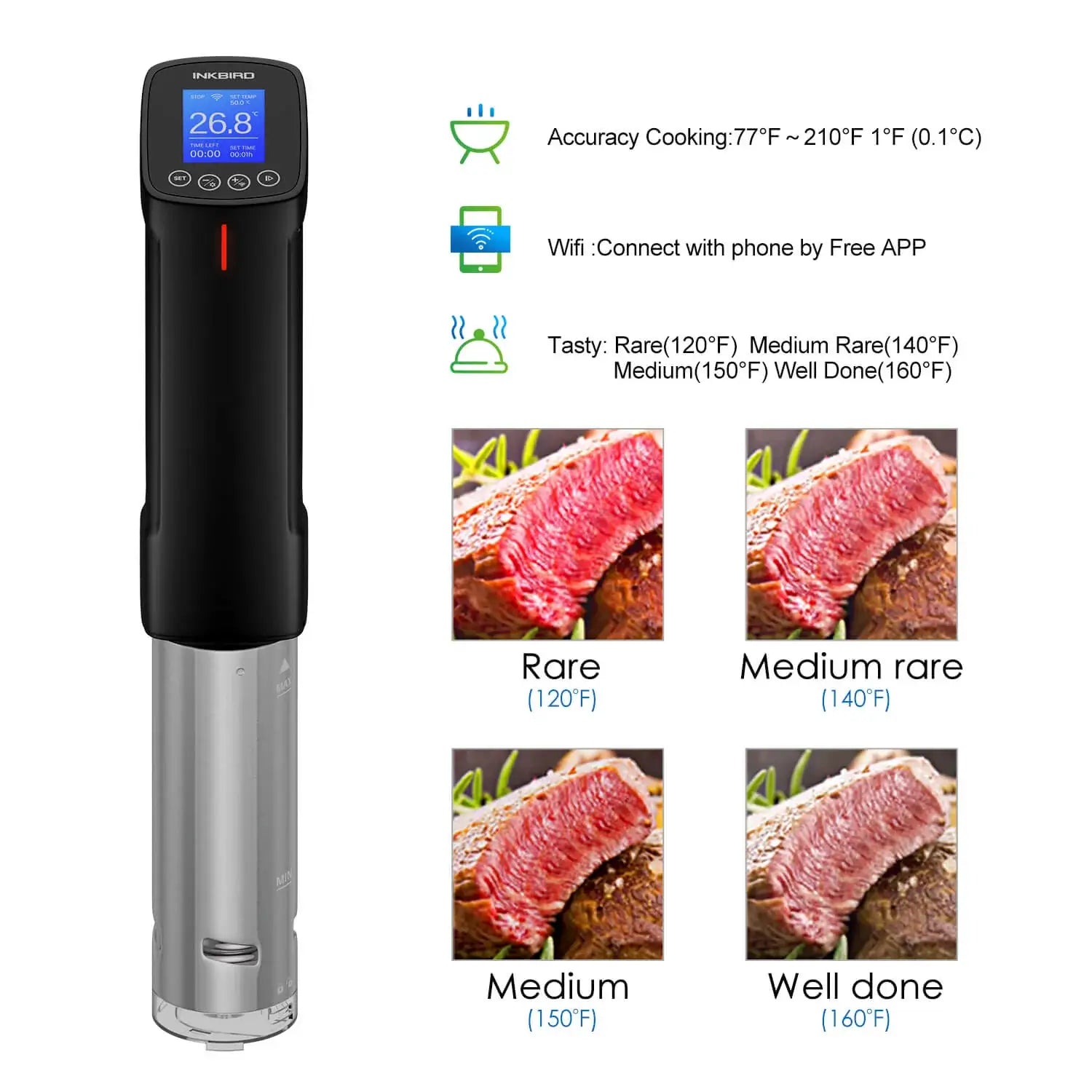 Inkbird ISV-100W WiFi Sous Vide Cooker,  1000W Precise Temperature & Time Control with Fast Heating, Smart Wireless Immersion Circulator - Imported from UK