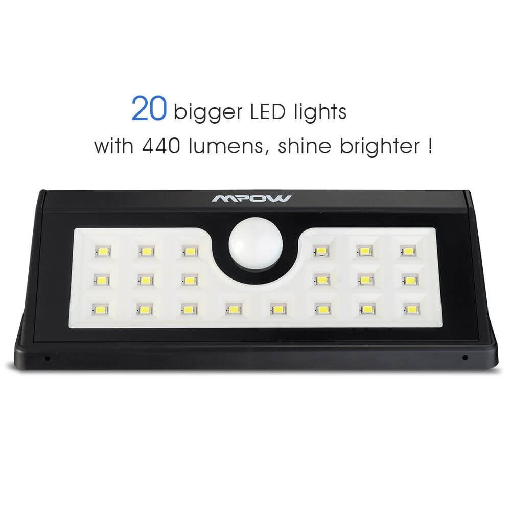 Mpow 20 LED Solar Motion Sensor Light, Outdoor Security Wall Light With 3 Modes, Wireless Waterproof Night Lights - Imported from UK