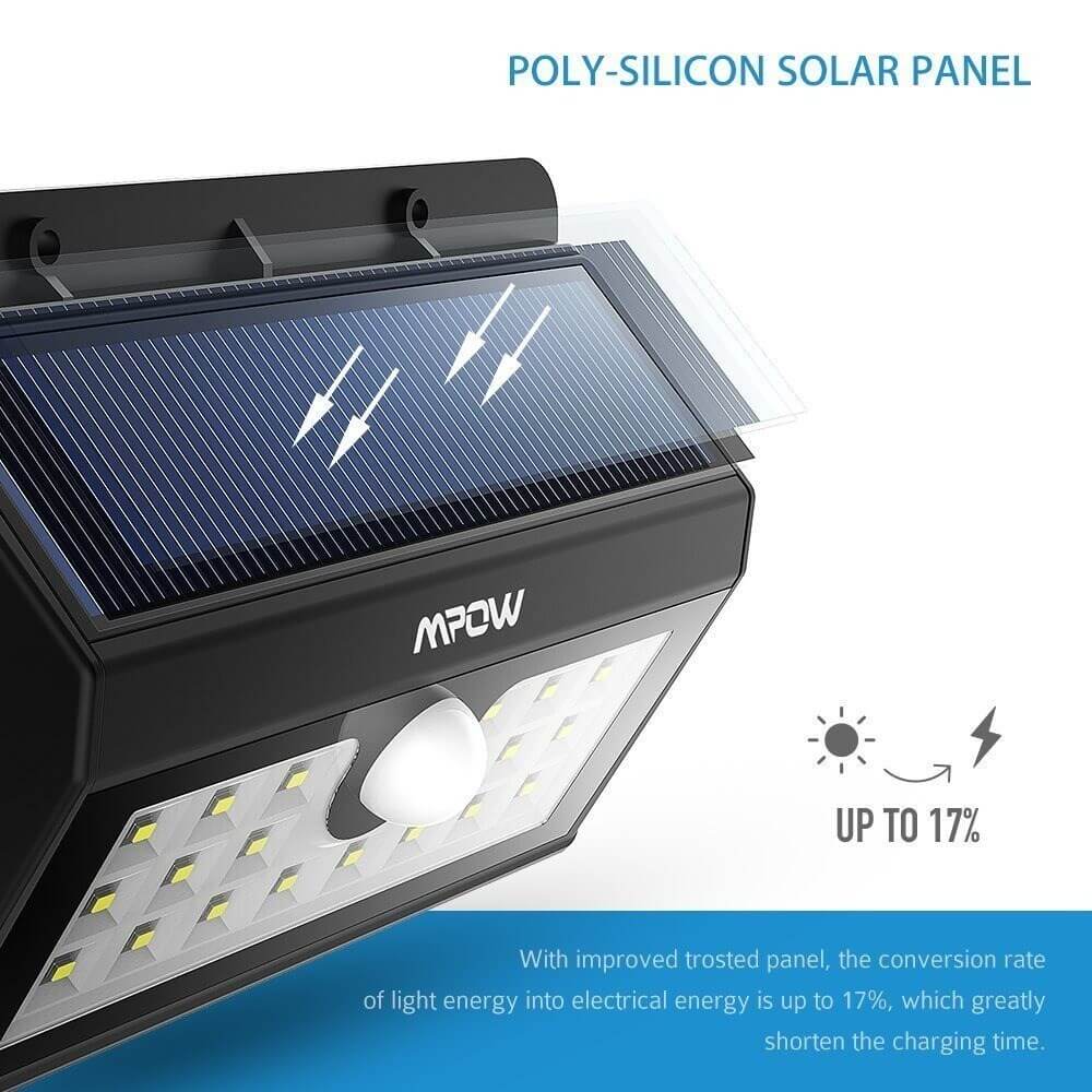 Mpow 20 LED Solar Motion Sensor Light, Outdoor Security Wall Light With 3 Modes, Wireless Waterproof Night Lights - Imported from UK