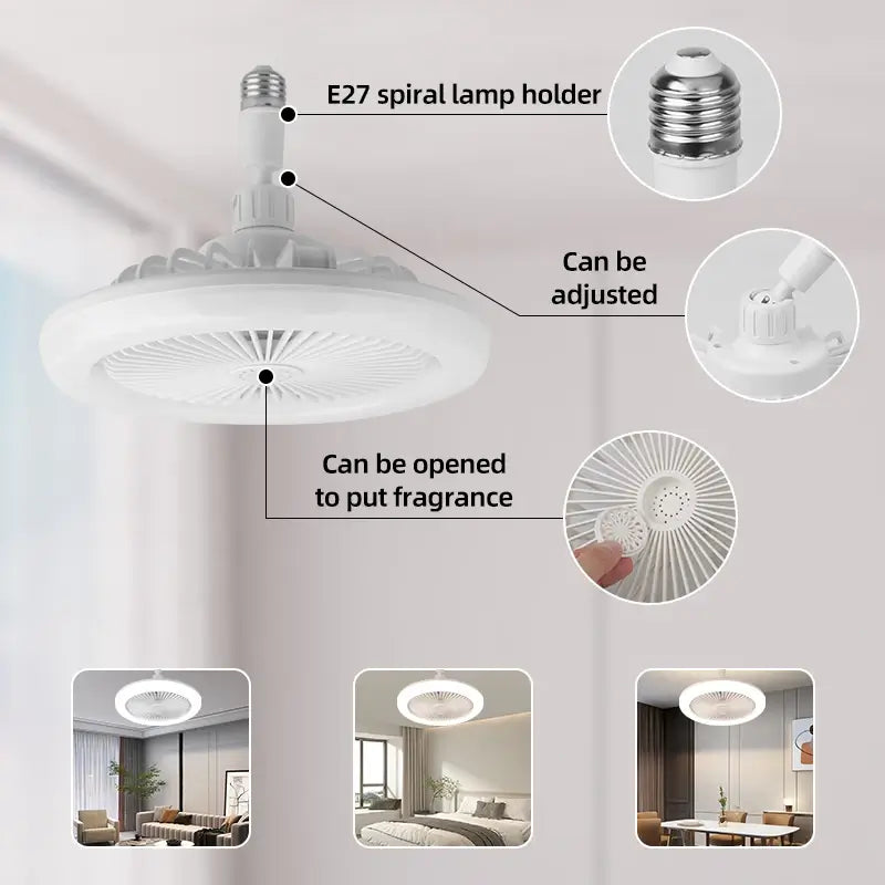 LED Multi-Function Aromatherapy Ceiling Fan Light, E27 Remote Control Dimmable LED Ceiling Fan Light with Timer & 3 Wind Speeds - Imported from UK