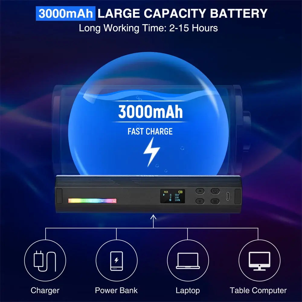 CAMOLO W200 LED RGB Video Light, 360° Portable Magnetic Photography Camera Light with Bi-Color CCT Mode, CRI 95+ 2500-9000K, 20 Color Effects, 3000mAh Battery, Type C Rechargeable - Imported from UK