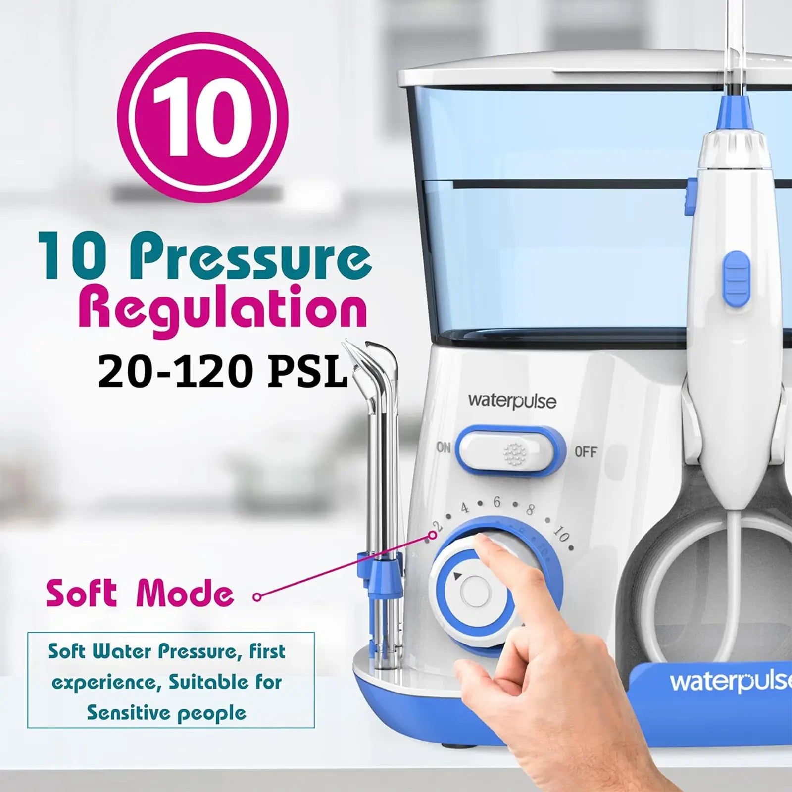 Waterpulse V300 Water Flosser with 5 Tips, Advanced Pressure Control System with 10 Settings, 800ML Large Capacity Dental Plaque Removal Oral Irrigator - Imported from UK