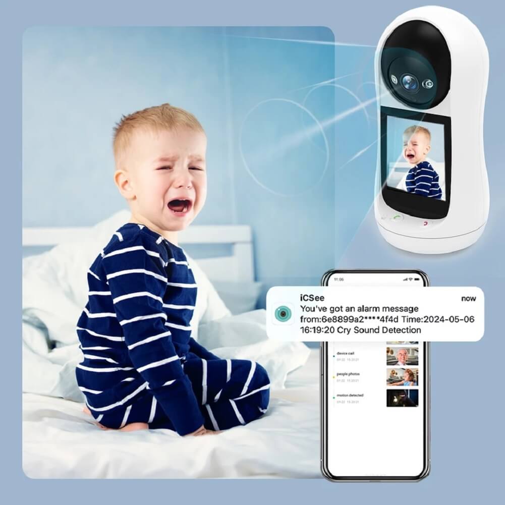BESDER 3MP PTZ WiFi Camera Video Call with 2.8" IPS Screen, Baby Cry Sound Detection Security IP Camera - Imported from UK