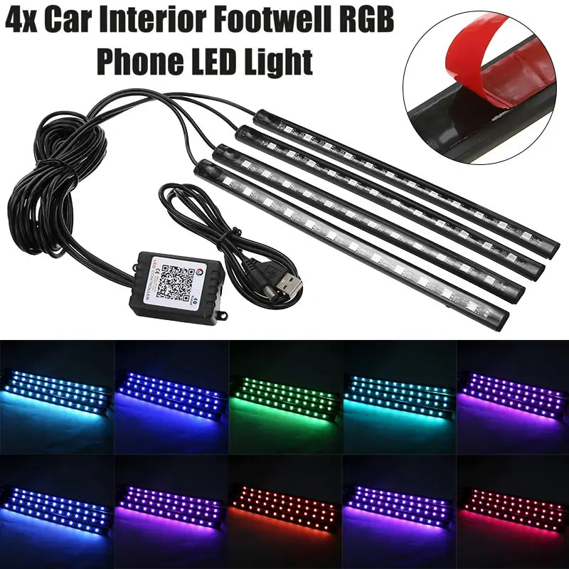 Car LED Interior Strip Lights, Portable USB App Control & Bluetooth 4.0 RGB LED Strip  Light, 4pcs 18 LEDs Automobile Interior Decorative Atmosphere Lamp - Imported from UK
