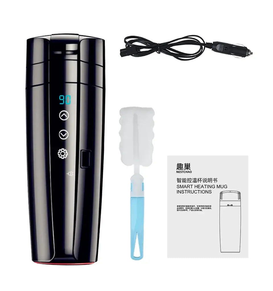 NESTCHAO 12V/24V Smart Heating Mug/Cup, 400ml 70W Electric Stainless Steel Smart Temperature Control Travel Mug Warmer with LCD Display - Imported from UK