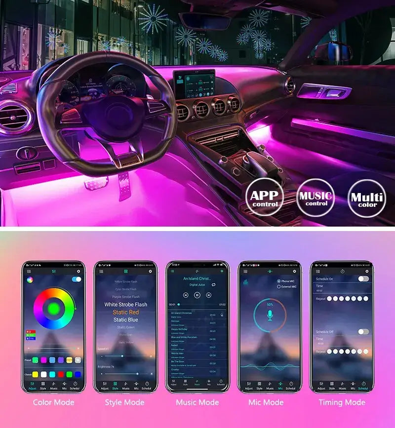 Car LED Interior Strip Lights, Portable USB App Control & Bluetooth 4.0 RGB LED Strip  Light, 4pcs 18 LEDs Automobile Interior Decorative Atmosphere Lamp - Imported from UK