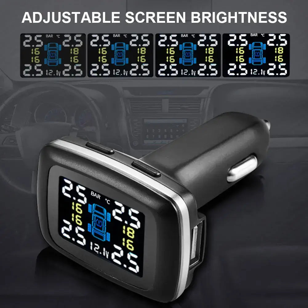 Jansite Tire Pressure Monitoring System TPMS, Wireless LCD Display & USB Port with 4 Waterproof External Sensors, Auto Alarm Real-time Display Temperature Pressure(0-6 Bar / 0-87Psi) - Imported from UK