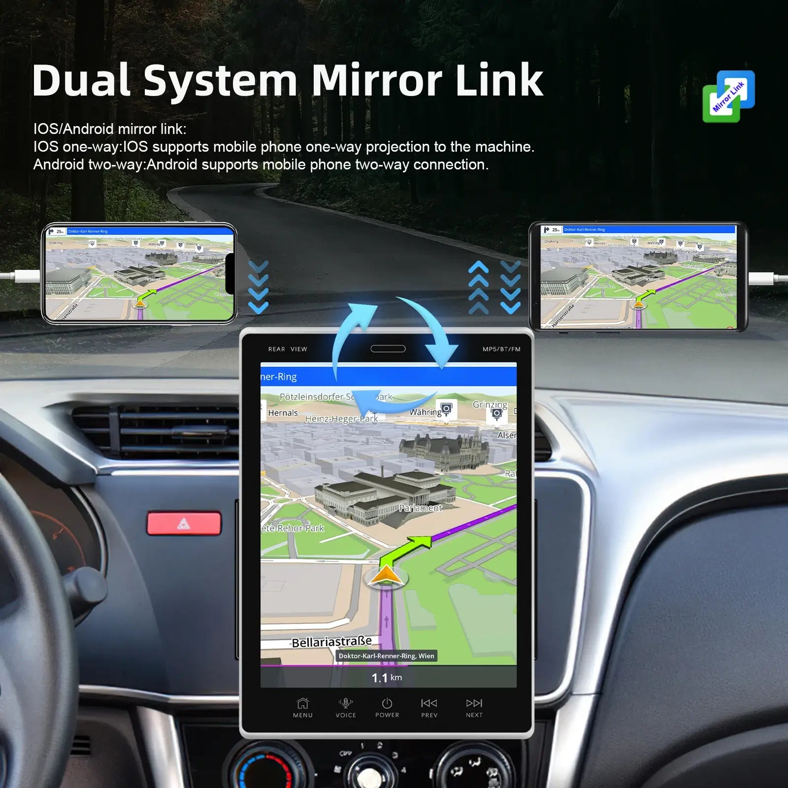 Car Multimedia Player, 2+64G Android 13 Single Din Vertical Touchscreen Car Stereo Wireless CarPlay Android Auto, 9.5" Adjustable Angle Touch Screen Radio with Mirror Link WiFi Bluetooth GPS FM RDS EQ SWC + Backup Camera - Imported from UK
