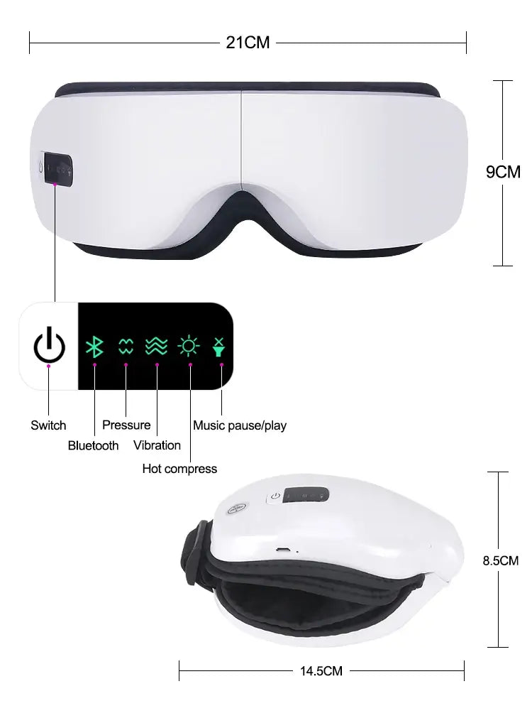 EyeCare Smart Bluetooth Eye Massager Portable Folding Massager with Heat Compression Air Pressure & Vibration to Relieve Eye Fatigue, USB Rechargeable Eye Massager with 5 Modes - Imported from UK