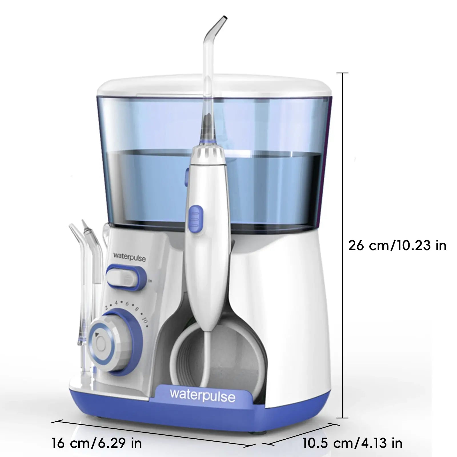 Waterpulse V300 Water Flosser with 5 Tips, Advanced Pressure Control System with 10 Settings, 800ML Large Capacity Dental Plaque Removal Oral Irrigator - Imported from UK