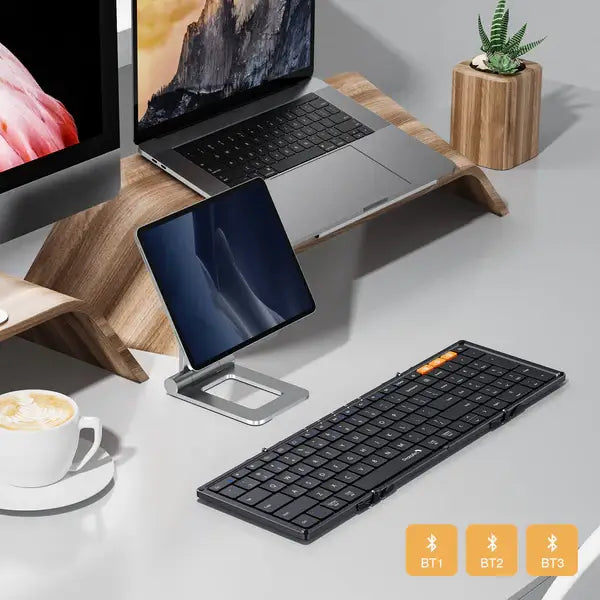 ProtoArc XK01 Foldable Wireless Bluetooth Keyboard with Numeric Keypad, Full-Size Travel Keyboards for iPad Tablet Smartphone Laptop PC Windows iOS Android, Sync Up to 3 Devices - Imported from UK