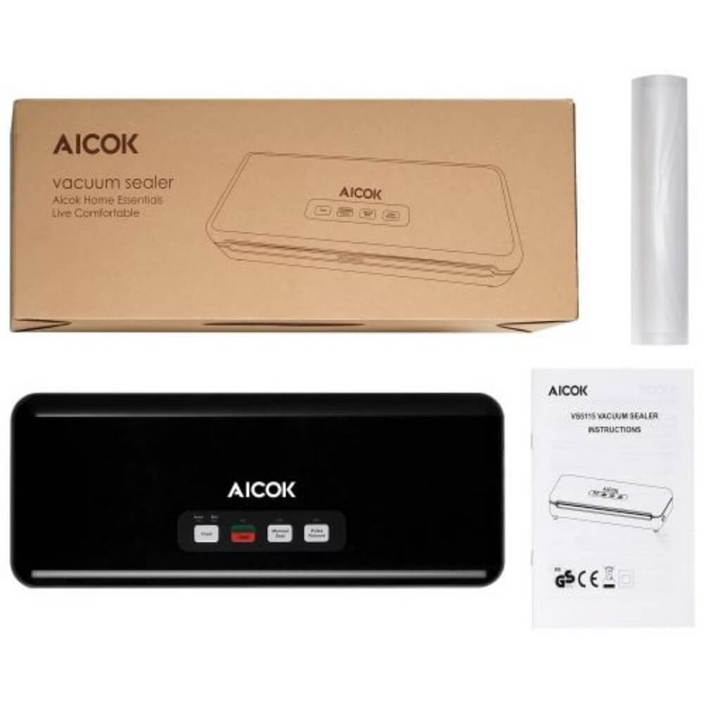 Aicok Vacuum Sealer Machine 3 In 1 Automatic / Manual Food Saver One-Touch Vacuum Air Sealing System Dry / Moist Food Modes with Cutter & a Vacuum Roll, 110W - Imported from UK