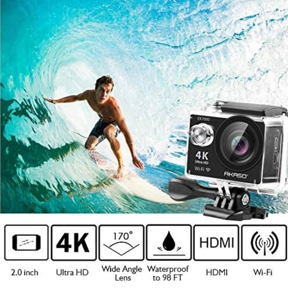 AKASO EK7000 Ultra HD 4K30FPS Underwater Action Camera, 170° Wide Angle 98FT Waterproof Camera - Imported from UK