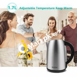 Akzim 1.7L Electric Kettle 2200W Stainless Steel Cordless - Imported From Uk