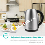 Akzim 1.7L Electric Kettle 2200W Stainless Steel Cordless - Imported From Uk