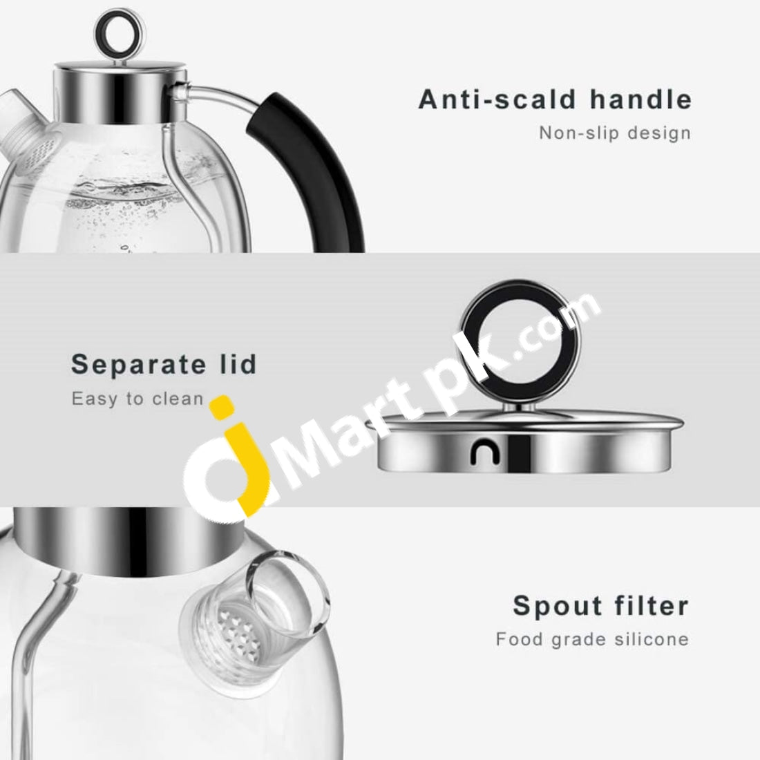 Ascot Electric Kettle 1.6L Glass Tea Heater & Hot Water Boiler 2200W Bpa-Free Automatic Shutoff