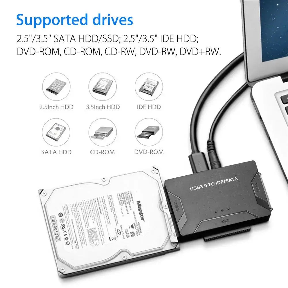 USB 3.0 to SATA & IDE Hard Drive Converter with Power Switch for 2.5"/3.5" SATA/IDE/SSD Hard Drive, 5 Gbps Data Transfer, Support 4TB - Imported from UK