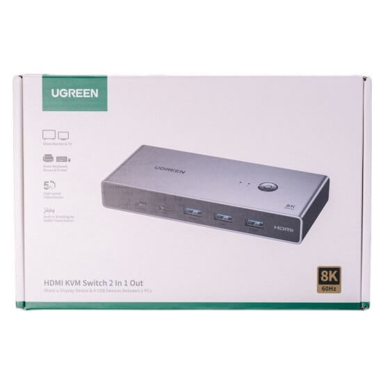 UGREEN 8K Displayport KVM Switch DP 1.4 with 4 USB 3.0 Ports (3 USB-A + 1 USB-C) Support 8K@60Hz 4K@240Hz Share 1 Monitor Keyboard Mouse USB C Hard Drive Printer, with 2 DP Cables, 2 USB A to C Cables, 5Gbps Fast Speed - Imported from UK