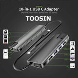 TOOSIN 10-in-1 USB C Hub Type C Hub Adapter with 4K HDMI VGA Ethernet Port 2x USB 3.0 1x USB 2.0 100W PD Charging SD/TF Card Reader 3.5mm Audio Jack - Imported from UK