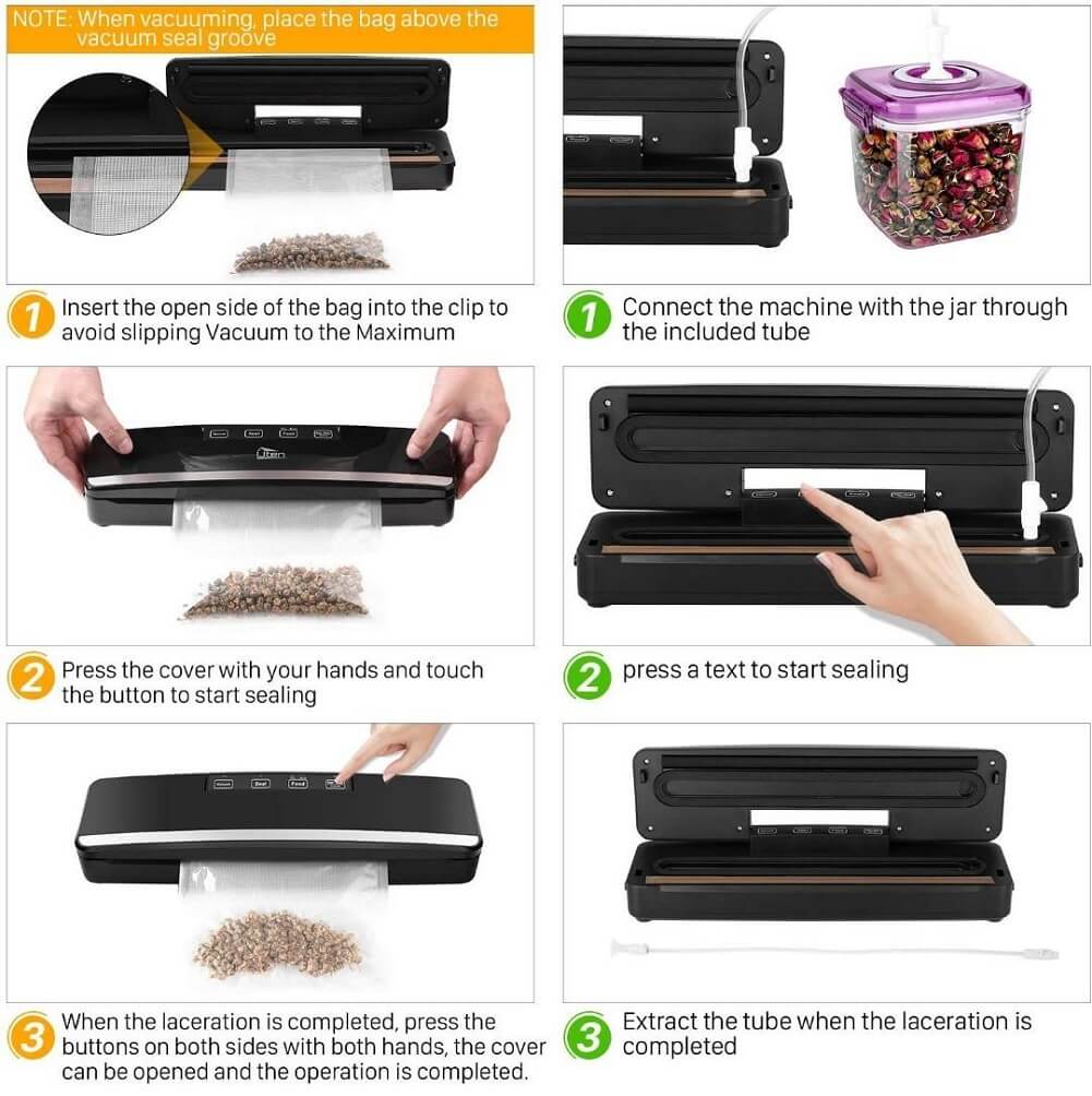 Uten Vacuum Food Sealer 5-in-1 Automatic 125W One-Touch Vacuum Food Sealing System Smart Touch Screen, Dry/Wet Vacuum Machine with Cutter - Imported from UK