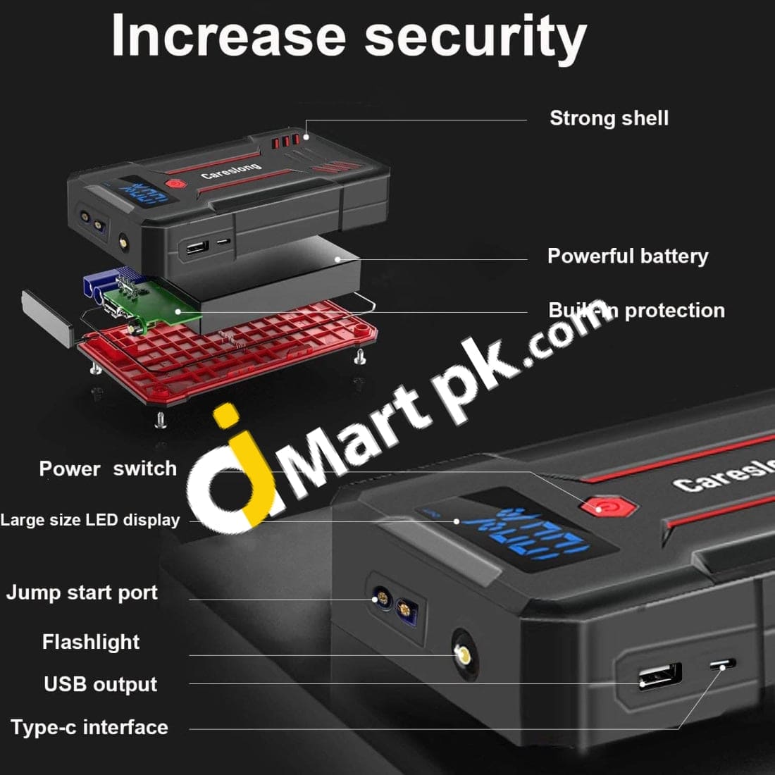 Car Jump Starter Careslong 24000Mah 2200A Battery Booster Portable With Smart Safety Clamps