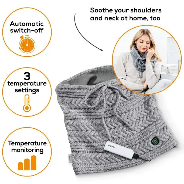 Beurer HK37 To-Go Heated Tube Scarf, Fashionable & Warmth on the Go, Soft Fleece Lining, 3 Temperature Settings (Container Product Without Box & Power Bank) - Imported from UK