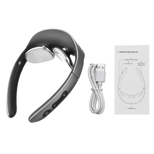 JKP Foldable Portable Neck Massager, Heating Cervical Massager for Neck Pain with 5 Massage Modes & 15 Intensity Levels, Built-in Battery with USB Charging Cable & Remote - Imported from UK