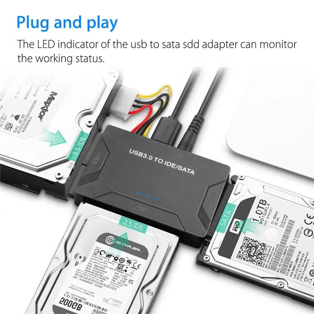 USB 3.0 to SATA & IDE Hard Drive Converter with Power Switch for 2.5"/3.5" SATA/IDE/SSD Hard Drive, 5 Gbps Data Transfer, Support 4TB - Imported from UK