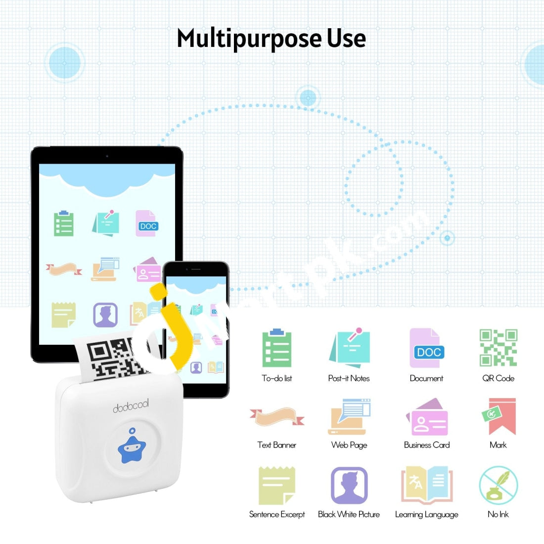 Dodocool Portable Smart Photo Printer Mini Bluetooth Pocket Thermal For Picture Label Memo & Receipt