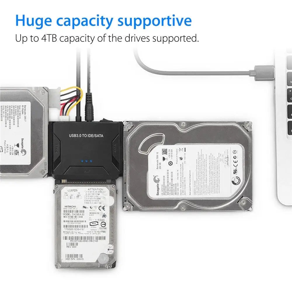 USB 3.0 to SATA & IDE Hard Drive Converter with Power Switch for 2.5"/3.5" SATA/IDE/SSD Hard Drive, 5 Gbps Data Transfer, Support 4TB - Imported from UK