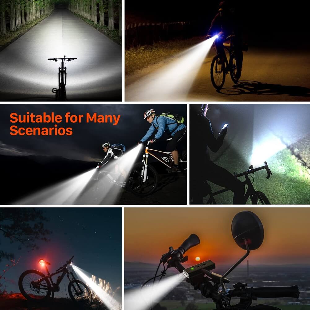 IPSXP Bike Lights 5000 Lumens Super Bright Headlight & Taillight, USB Rechargeable, IPX5 Waterproof, Multiple Modes, Large Capacity Battery with Power Bank Function - Imported from UK