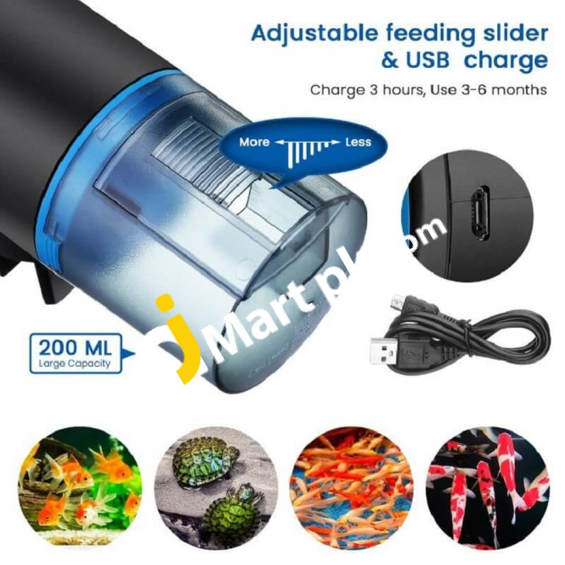 Focuspet Automatic Fish Feeder 200Ml With Led Display Digital Automated Dispenser With Usb Charging