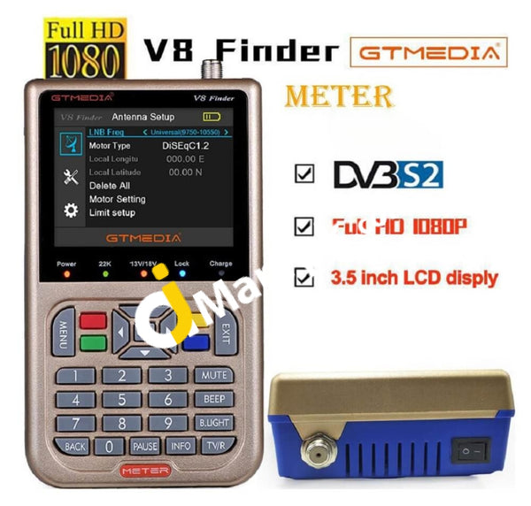 V8 Satellite Finder Signal Meter Upgraded TV DVB-S2/S2X Receiver Sat  Detector, HD 1080P Free to Air FTA 3.5 LCD Built-in 5000mAh Battery for