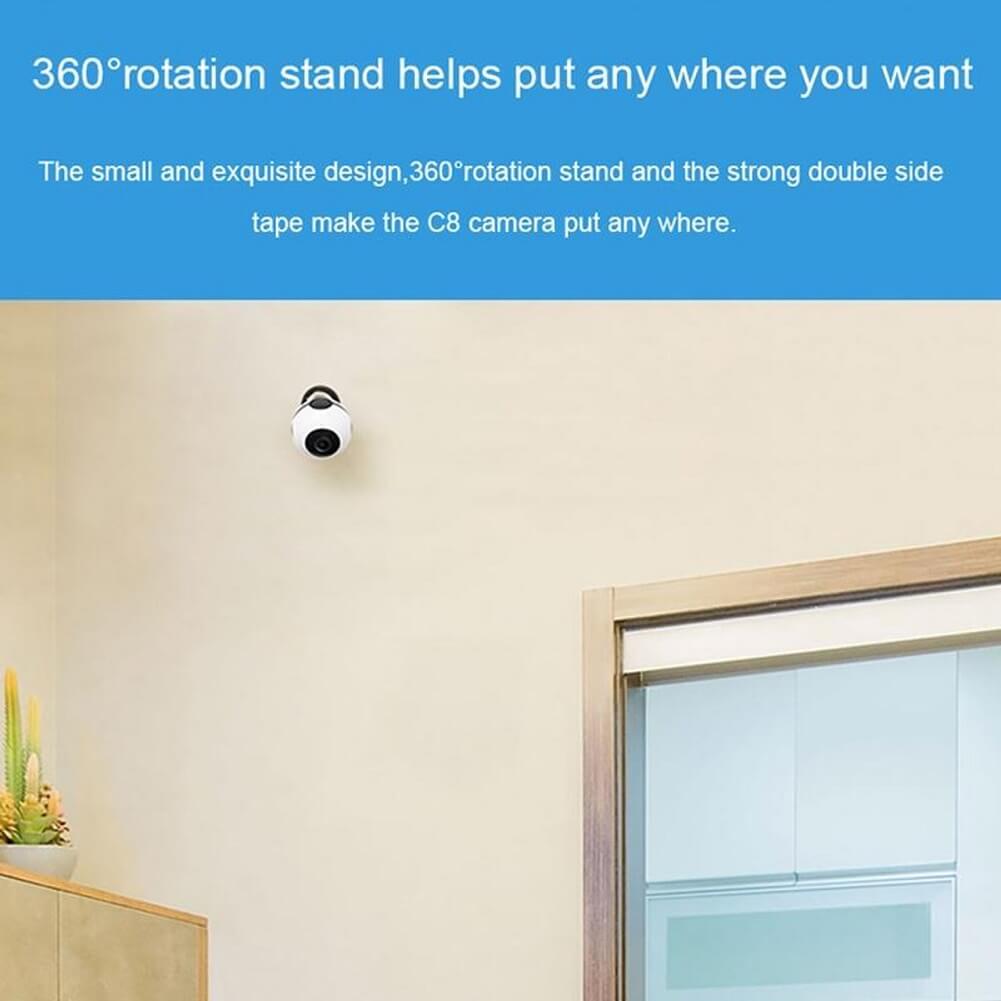 CAMSOY C8 Mini WiFi HD Spy Camera, 1280 x 720P 140° Wide Angle Spherical Wireless Surveillance Camera with Infrared Right Vision Motion Detection Alarm & Charging while Recording - Imported from UK