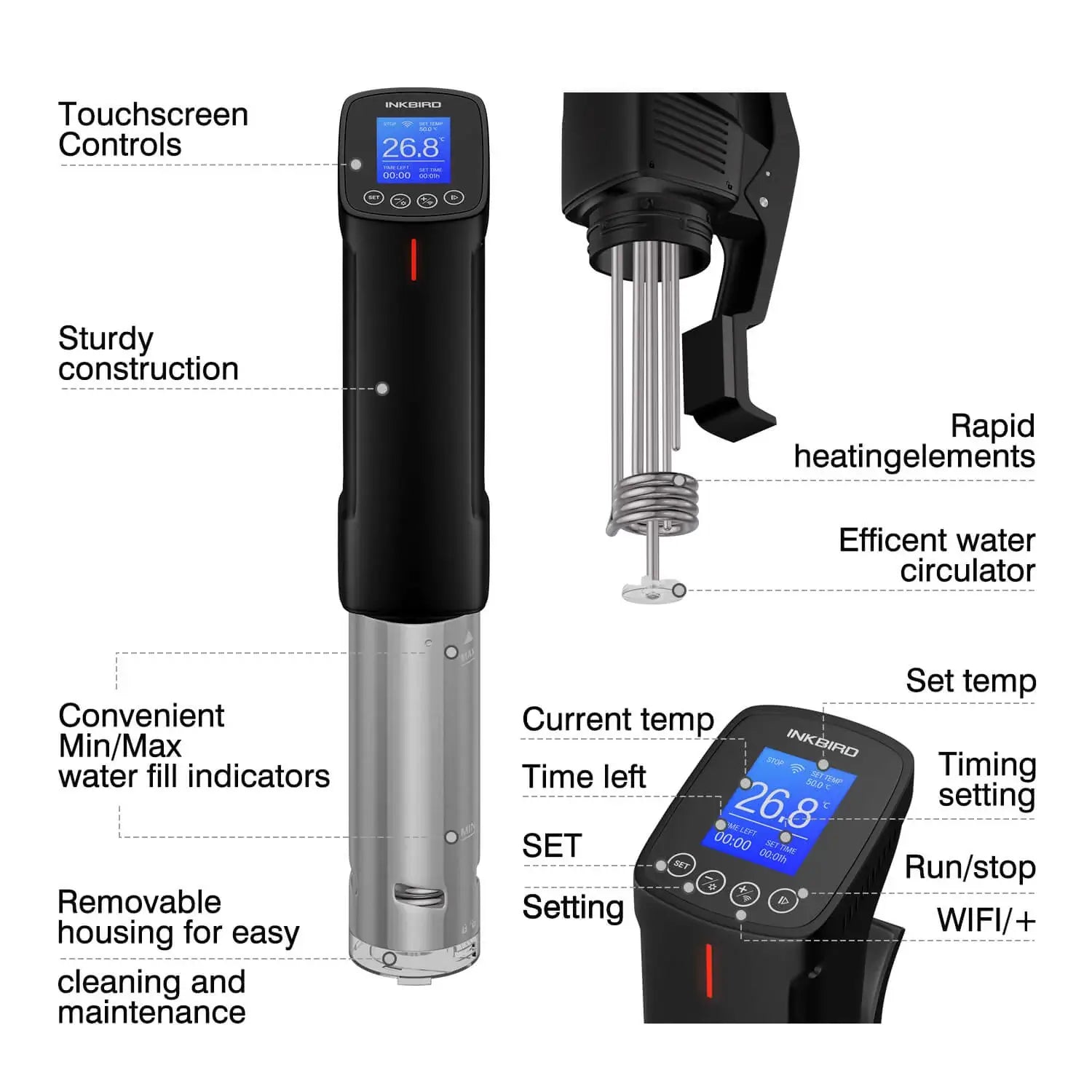 Inkbird ISV-100W WiFi Sous Vide Cooker,  1000W Precise Temperature & Time Control with Fast Heating, Smart Wireless Immersion Circulator - Imported from UK