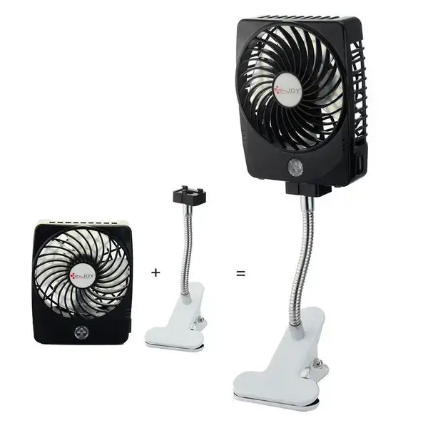 e-Joy Rechargeable Clip Fan with Metal Goose Neck, Portable Mini Y-Fan - Imported from UK