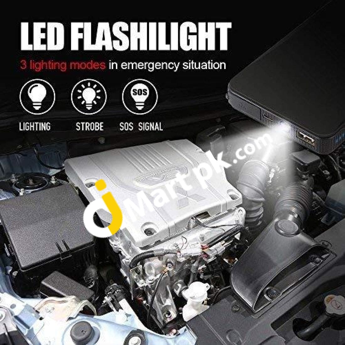 Pushidun Car Jump Starter 6000Mah 400A 12V Auto Battery Jumper Booster With Led Flashlight 3 Modes