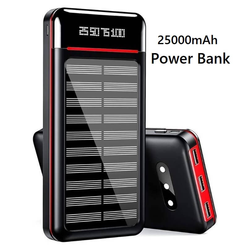 RLERON 25000mAh Solar Power Bank with LED Light, High Capacity External Battery Charger with 3x 2.4A USB Outputs & 2x 2.4A Inputs, Portable Charger - Imported from UK