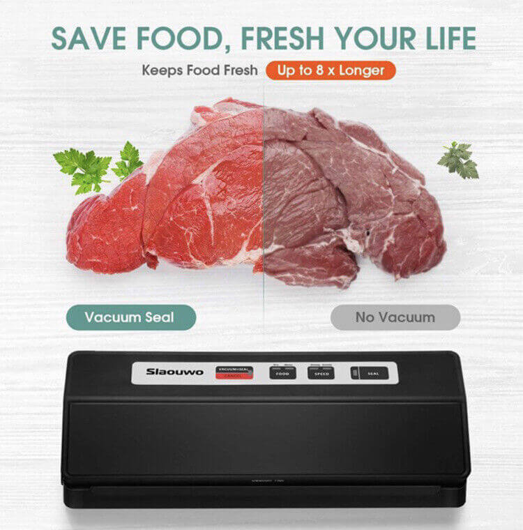 Slaouwo Automatic VK Vacuum Sealer Compact 100W Food Sealer Machine with 1 Roll Vacuum Bags Dry & Moist Modes Led Indicator Lights - Imported from UK