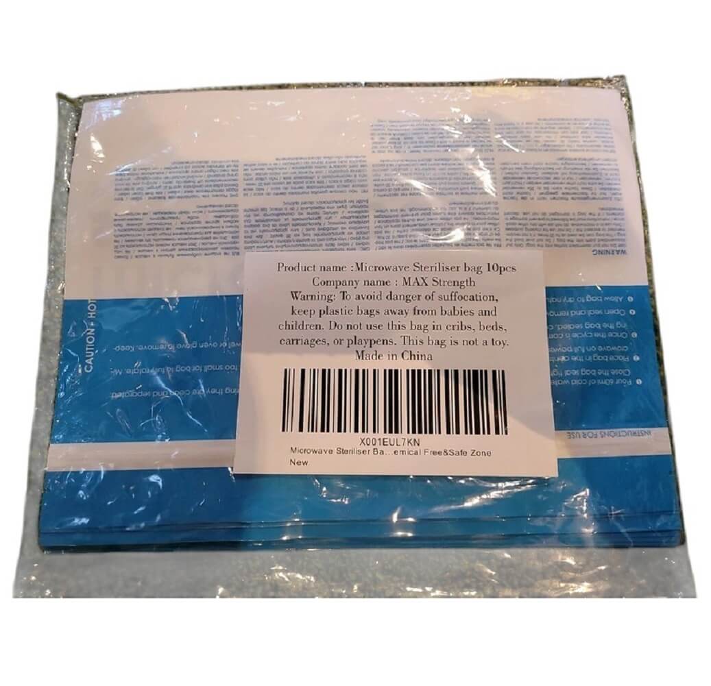 Max Strength Microwave Premium Sterilizer Bags (Pack of 10), Large & Durable Steam Bags for Baby Bottles, Soothers, Teethers & Training Cups, 20 Uses Per Bag, Marking System, Chemical Free - Imported from UK