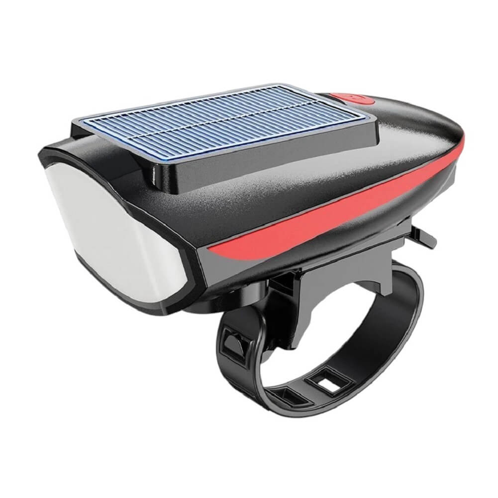 Solar + USB Charging Bike Headlight with Horn, High Brightness Waterproof LED Bicycle Light with 3 Lighting Modes - (Container Product Without Box) - Imported from UK