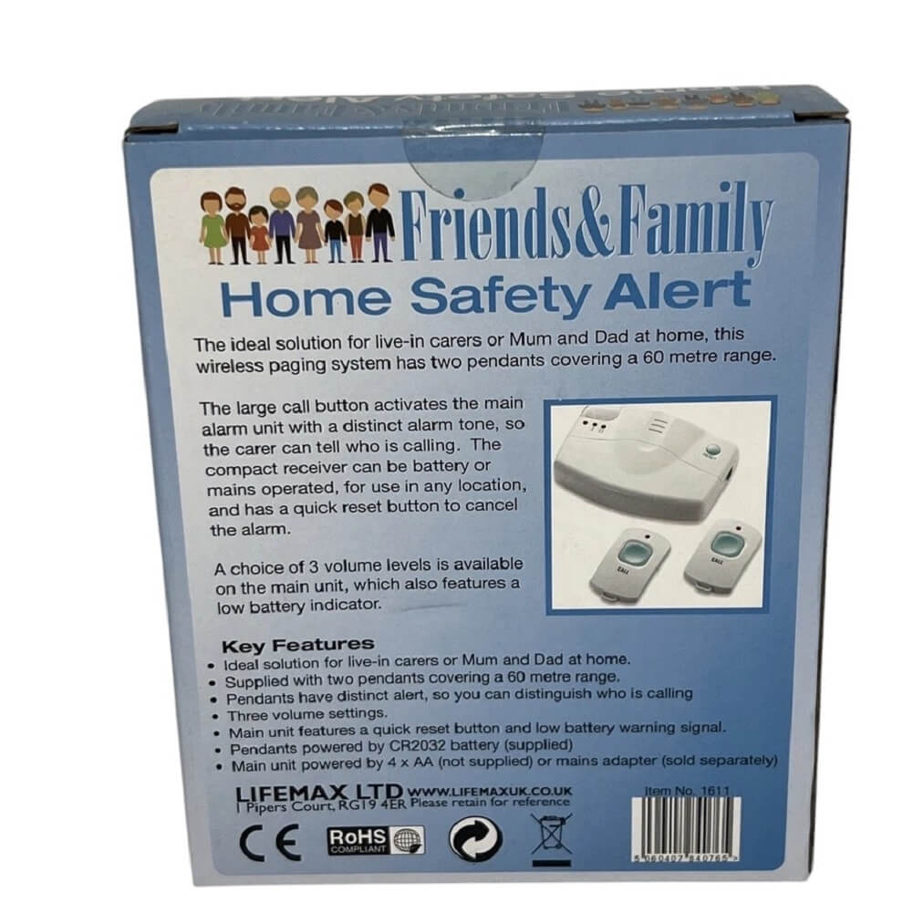 Lifemax Friends & Family Home Safety Alert System with 2 Wireless Pendant Call Alarm - Imported from UK