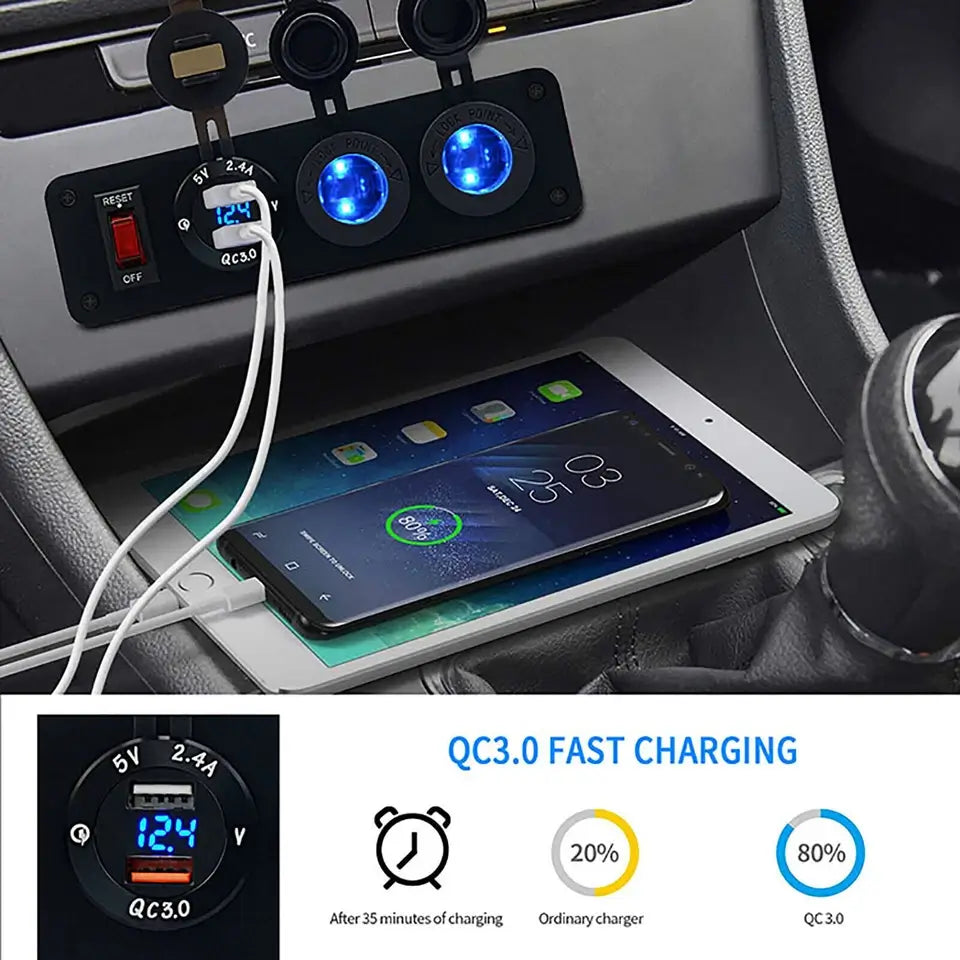 WUPP Car Circuit Breaker, Car Switch Panel with Digital Voltmeter, Dual USB Car Charger Adapter & Cigarette Lighter Socket (Container Product Without Box) - Imported from UK