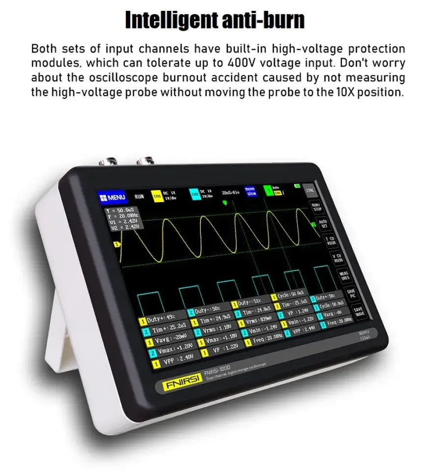 FNIRSI® 1013D Dual Channel Digital Tablet Oscilloscope, 7" Touch Screen 100M Bandwidth 1GS Sampling Rate - Imported from UK