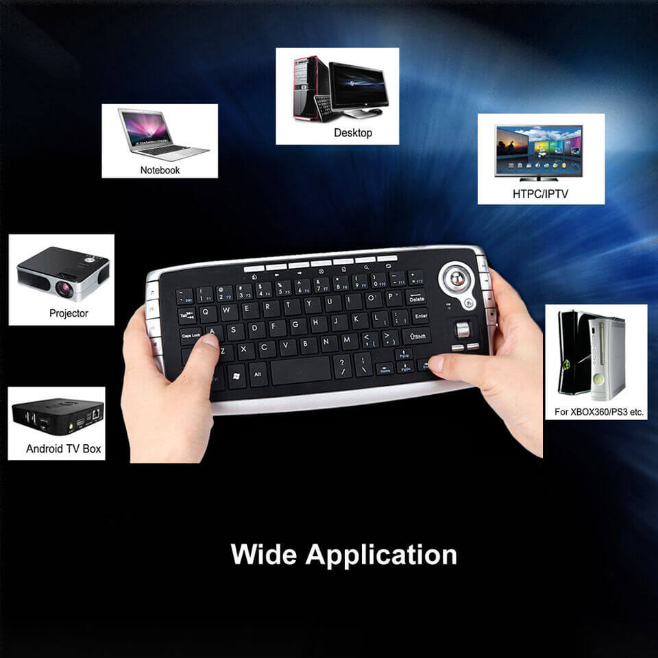 2.4G Wireless Trackball Keyboard for Smart PC TV Box, 78 Keys 1200 DPI - Imported from UK