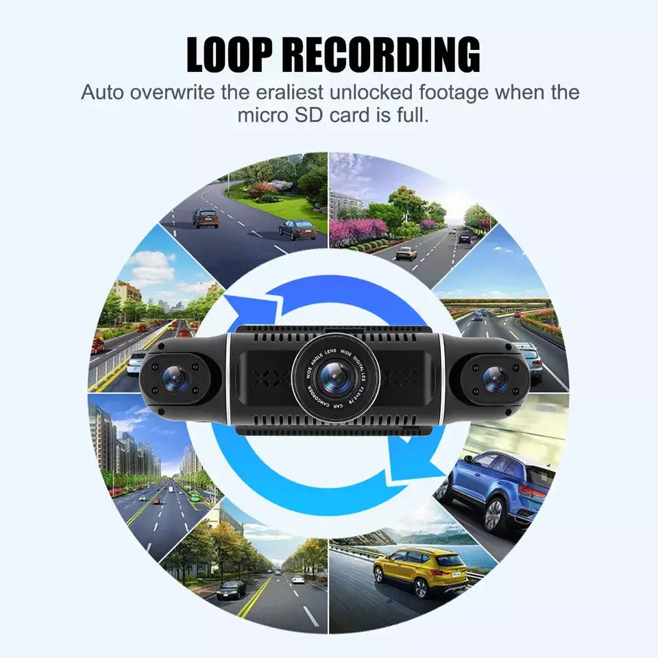 EUIOOVM Car Black Box DVR Dash Cam, 360-Degree Panoramic Car DVR, Full HD 1080P, 4 Channel Video Recorder, WiFi, GPS, G-Sensor, Front, Rear, Left and Right Vehicle Cameras, Loop Recording, WDR, Night Vision, 64GB Card Included - Imported from UK